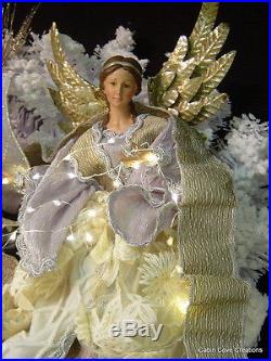 Christmas Angel Wreath Snow Flocked w lights Elaborate DIVINE Grey Taupe Greige