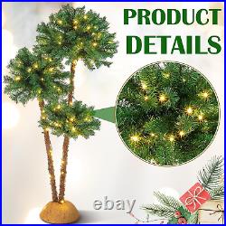 Christmas Artificial Lighted Palm Tree, 6' 5' 4' LED Light up Artificial Fake Tr