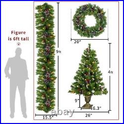 Christmas Artificial Pre-lit 4 Piece Garland Wreath Set2 Entrance Trees New Year