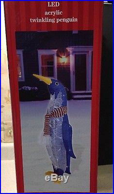 Christmas BLUE Penguin Tinsel Sculpture Holiday Decor Outdoor Lighted 42 Tall