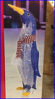 Christmas BLUE Penguin Tinsel Sculpture Holiday Decor Outdoor Lighted 42 Tall