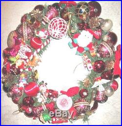 Christmas Ball Ornament Wreath 20 Inch Vintage and New Ornaments