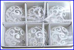 Christmas Ball Ornaments Transparent White Swirl Clear Shatterproof Set of 6 Pcs