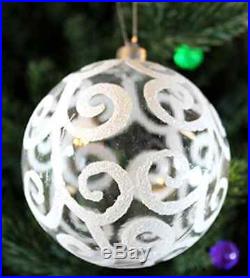 Christmas Ball Ornaments Transparent White Swirl Clear Shatterproof Set of 6 Pcs