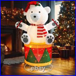 Christmas Bear Outdoor Decorations Collapsible Bear Sitting Drum Pre Lit Pop