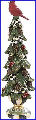 Christmas Cardinal Tree Figurine with Courtly Check Garland, Holiday Home Decor