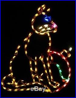 Christmas Cat w Ornament Outdoor LED Lighted Decoration Steel Wireframe