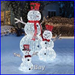 Christmas Crystal Beaded Twinkling Snowman Family LED Lighted Outdoor Yard Decor