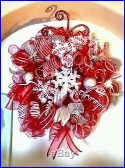 Christmas Deco Mesh LED Lit Candy Cane Wreath & Garland Buy 1 or 2 Piece Set