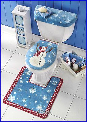 Christmas Decor Snowman Bathroom Toilet Seat Cover and Rug Set Gift
