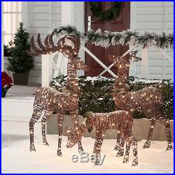 Christmas Decoration Outdoor Yard Decor Lighted Pre Lit 3 Deer Xmas Sculpture