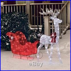 Christmas Decoration Outdoor Yard Decor Pre Lit Deer Santa Sleigh Xmas Sculpture