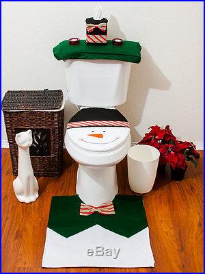 Christmas Decorations Happy Santa Toilet Seat Cover & Rug Bathroom Set Snowman