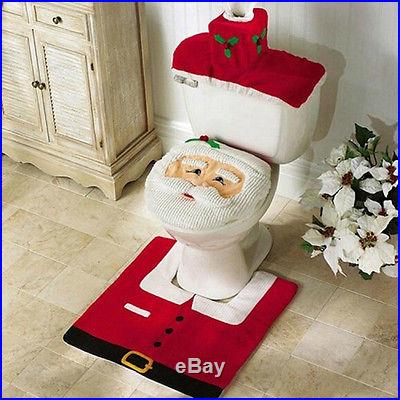 Christmas Decorations Happy Santa Toilet Seat Cover with Rug Bathroom Set