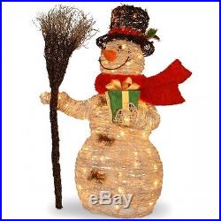 Christmas Decorations Outdoor White Snowman Holiday Gift Broom Lights Yard Decor