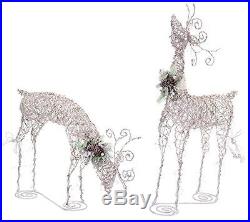 Christmas Deer Set LED Lighted 2Pcs Snowy Decoration Yard Garden Holiday Outdoor