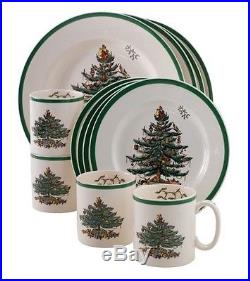 Christmas Dinnerware Set 12 Piece Plates Mugs Holiday Tree Porcelain Kitchen