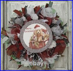 Christmas Dog Wreath, Farmhouse Dog Christmas Wreath, Red Truck Holiday Wreath