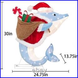 Christmas Dolphin Sculpture Holiday Warm LED Indoor/Outdoor Yard Decoration