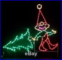 Christmas Elf Pulling Xmas Tree Outdoor LED Lighted Decoration Steel Wireframe