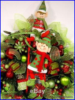 Christmas Elves Elf door Wreath Holiday decorated red lime BLING gift boxes L@@K