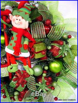 Christmas Elves Elf door Wreath Holiday decorated red lime BLING gift boxes L@@K