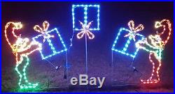 Christmas Elves Tossing Gift Xmas Outdoor LED Lighted Decoration Steel Wireframe