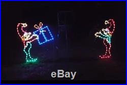 Christmas Elves Tossing Gift Xmas Outdoor LED Lighted Decoration Steel Wireframe