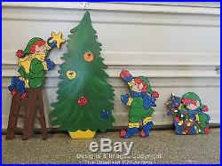 Christmas Elves Trimming the Tree, 4 Piece Outdoor Wood Yard Art, Christmas Elf