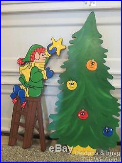 Christmas Elves Trimming the Tree, 4 Piece Outdoor Wood Yard Art, Christmas Elf