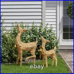 Christmas Fawn And Doe Deers Figurine Set LED Lighted Outdoor Indoor Decorations
