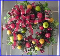 Christmas Fruit 2018 Williamsburg Holiday Farmhouse Plaid Checked Bow Wreath
