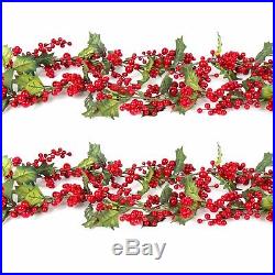 Christmas Garland Home Tree Decoration Red Berries Berry & Holly Leaves 1.5m
