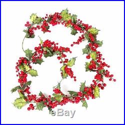 Christmas Garland Home Tree Decoration Red Berries Berry & Holly Leaves 1.5m