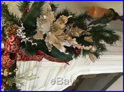 Christmas Garland. Poinsettia garland, 9 foot 50 cordless light with timer