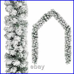 Christmas Garland with LEDs&Flocked Snow Green 65.6′ PVC W5P6