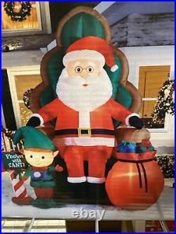 Christmas Gemmy 10 ft Photo with Santa in Chair With Elf & Bag gifts Inflatable