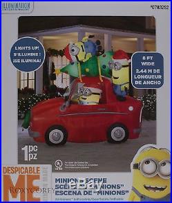Christmas Gemmy 8 ft Wide Light Up Minions Car Scene Airblown Inflatable