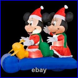 Christmas Gemmy Disney 5 ft LED Mickey & Minnie Mouse Sled Scene Inflatable NIB