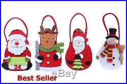 Christmas Gift Bags Decoration Stocking Santa Reindeer Snowman 4 Pcs. Set New