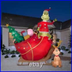 Christmas Grinch Lighted Inflatable Outdoor Yard Decoration 12FT Sleigh Max Lawn