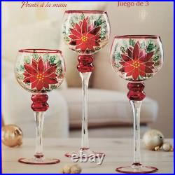 Christmas Hand Painted Glass Candle Holders Set Of 3 15.55 13.58 11.61 Christmas Hand Painted Glass Candle Holders Set Of 3 15.55 13.58 11.61