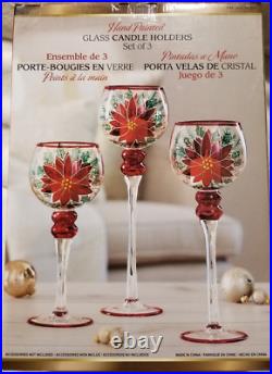Christmas Hand Painted Glass Candle Holders Set Of 3 15.55 13.58 11.61 Christmas Hand Painted Glass Candle Holders Set Of 3 15.55 13.58 11.61