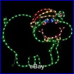 Christmas Happy Hippo Xmas Santa Hat LED Lighted Decoration Steel Wireframe