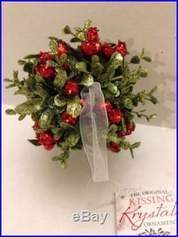 Christmas Holiday Hanging Ornament Ganz Kissing Krystals Classic Red Mistletoe