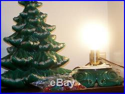 Christmas Holiday Tree with Music Box Antique Ceramic Green Snow Light Xmas