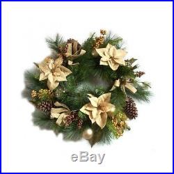 Christmas Holiday Wreath Poinsettia Decoration 30 Winter Home Door Pine Decor