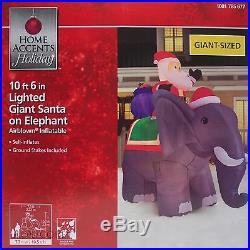 Christmas Home Accent Holiday 10 ft 6 in Giant Santa on Elepant Inflatable NIB