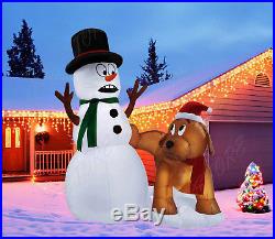 Christmas Inflatable Dog Pees on Snowman Pre-Lit Yard Indoor Outdoor Decoration