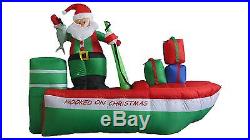 Christmas Inflatable Santa Claus Fishing Boat Indoor Outdoor Garden Decoration